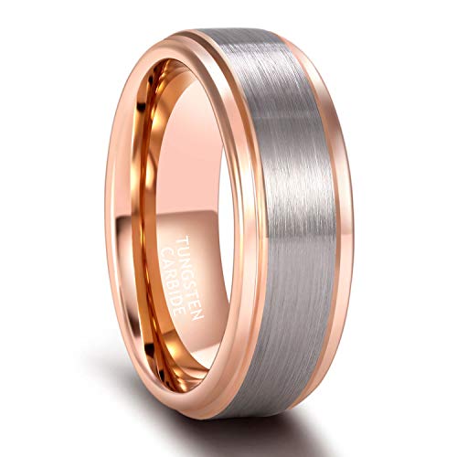 SHINYSO 8mm Tungsten Carbide Rings for Men Step Edge Brushed Finish Wedding Band Size 8.5