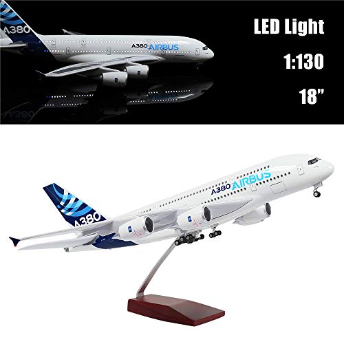 24-Hours 18” 1:160 Scale Airplane Kit A380 Model Plane Collection with LED Light(Touch or Sound Control) for Decoration or Gift