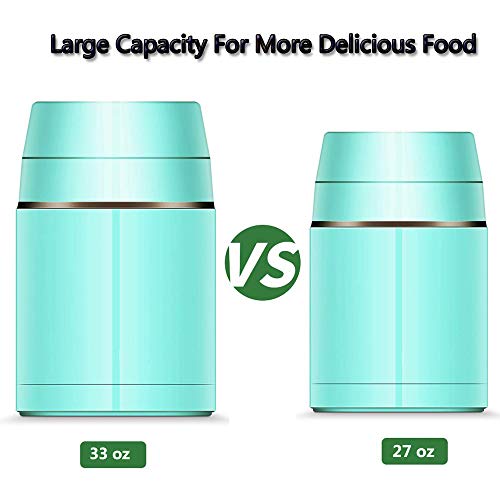 Mr.Dakai Insulated Lunch Containers Thermoses Food Jar Vacuum Stainless Steel 33 oz Leak Proof Keep Food Cold Hot Container for Kids Adult Lunch Box School Camping Outdoors, BPA Free (Cyan Blue)