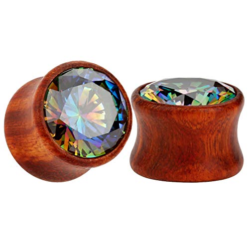 TBOSEN 5 Pairs Set Gauges Wood Tunnels Earrings Zircon Stone Body Jewelry Stretching Tapers Expanders Wooden Ear Plugs - Thumbnail 6