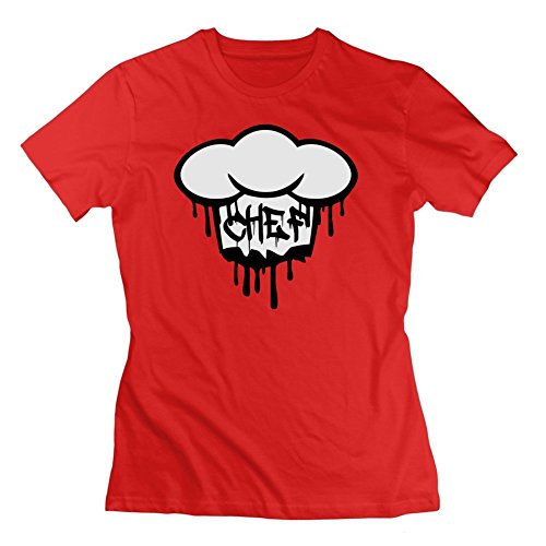 Chief Graffiti Chef's Hat Printed Women O-neck Top-shirt - X-small - Electric Red