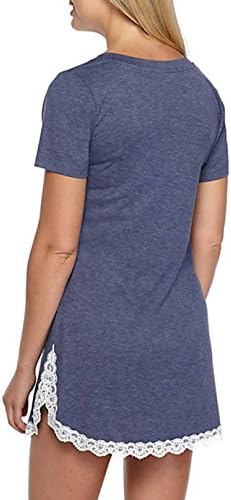 Sechico Women's Short Sleeve V Neck Sleepwear Sexy Lace Trim Lounge Nightgown