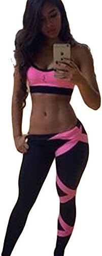 Must Rose Women's 2 Pieces Crop Top & Pants Yoga Fitness Tracksuit Jumpsuits (Medium, Pink)