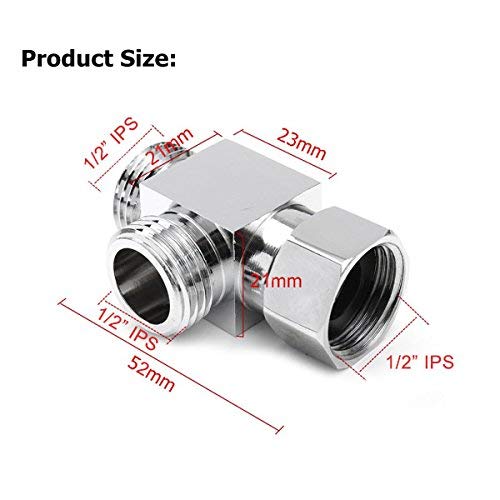 1/2" Brass Chrome 3 Way Diverter, Hose Fitting Tee, T Shape Adapter Connector for Angle Valve Hose, Bath Shower Arm, Toilet Bidet Sprayer Faucet