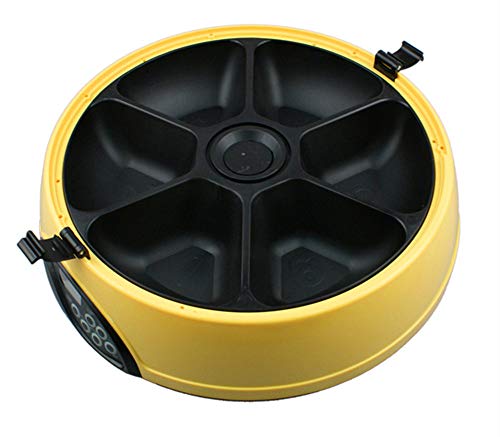 Automatic Cat Feeder, PETFLY /PYRUS Pet Feeder Separate Compartments Food Trays Secure Locked Programmed Feeder for Pets (Yellow)
