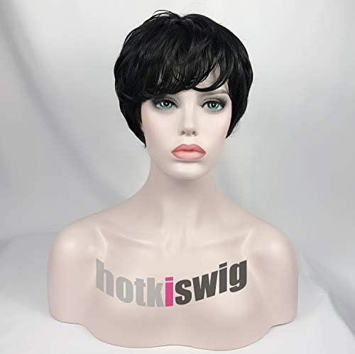 HOTKIS Short Curly Wigs Black Short Pixie Wigs Synthetic Short Cut Wigs for Women