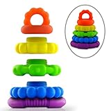 Stackable Teether Toys- Unisex Stackers for Teething Baby Girls, Boys, and Toddler - Premium Food Grade Silicone Rings- Textured Sensory Shapes