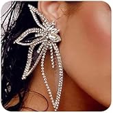 Xerling Silver Rhinestones Butterfly Earrings Big Statement Stud Earrings for Women Delicate Butterfly Dangle Earrings Crystal Party Earrings