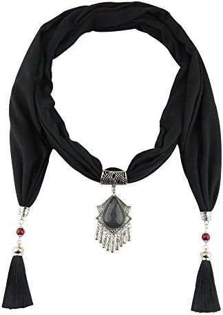 NORISE Spring summer Colorful Printed Polyester fringed jewelry scarf Bead tassel gem alloy pendant scarf Comfortable and elegant lady multi-function necklace collarbone scarf 200 * 40cm