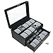 Ikee Design Deluxe Black Watch Display Case With Key Lock, Clear Glass Top, 20 Watch Holders