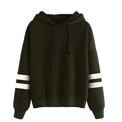 Pullover Hoodies Sweatshirt For Women,Napoo Hot Sale Double Striped Solid Tops Cotton Fleece Drop Shoulder Blouse (S, Army Green) - Thumbnail 3