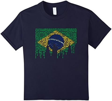 Kids Brazilian Binary Numbers Graphic Tee Shirt w/ Brazil Flag 12 Navy
