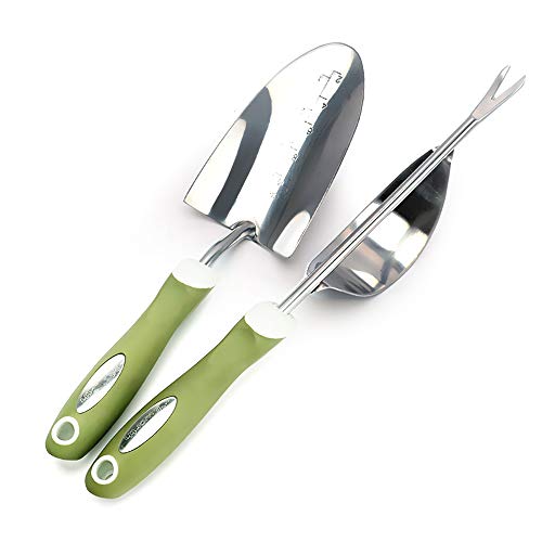 Homes Garden Tool Set, Bend-Proof, 2 Piece Stainless Steel Heavy Duty Gardening Kit, Hand Weeder, Trowel, PP & TPR Ergonomic Soft Handle Grip Non-Slip, Garden Gift, for Planting, Weeding #2952+2005-US