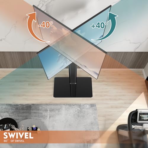 Hemudu Universal Floor TV Stand with Mount 80 Degree Swivel Height Adjustable and Space Saving Design for Most 27 to 65 inch LCD, LED OLED TVs, Perfect for Corner & Bedroom HT1002B