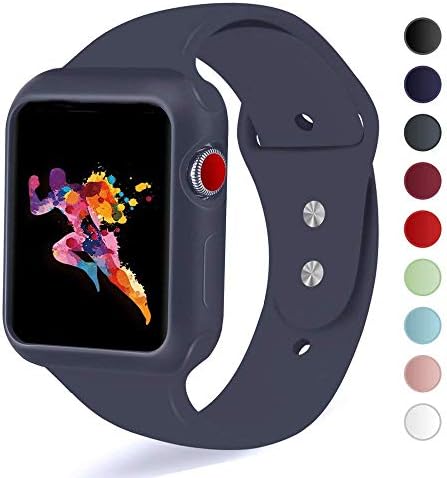 KEASDN Compatible with Apple Watch Band with Case 38mm 42mm, Silicone Sport iWatch Strap Band with Shock-Proof Case Compatible with Apple Watch Series 3/2/1