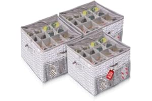 ALCOVA Shoe Organizer for Closet, 3 Pack Foldable Shoe Storage Box with Clear Cover, Stackable Shoe Storage Box, Fits up to 4