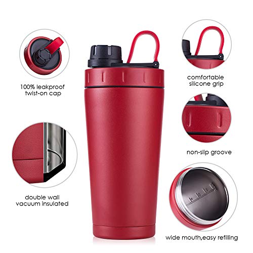 TOOFEEL Double Wall Vacuum Insulated Stainless Steel Shaker Bottle BPA Free Jug Leak and Spill Proof Protein Mixing Cup for Indoor/Outdoor Workouts