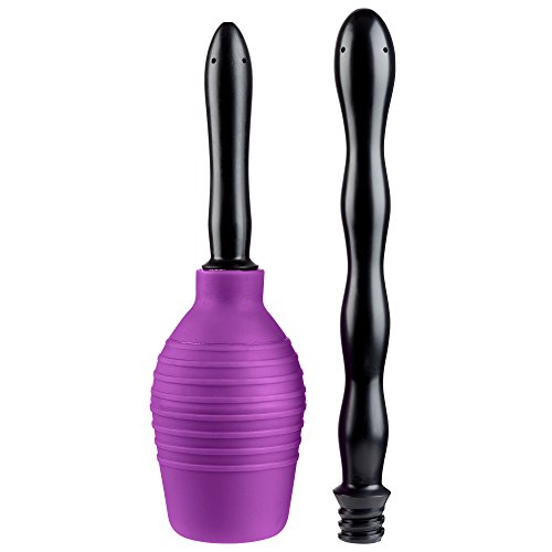 Cloud 9 Novelties Deluxe Anal or Vaginal Enema Douche Kit with Ez Squeeze Bulb with Soft Nozzle Tip & Bonus Extended Comfort Nozzle, Black/Purple