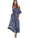 Milumia Women's Boho Off The Shoulder Swing Maxi Dress Navy XL