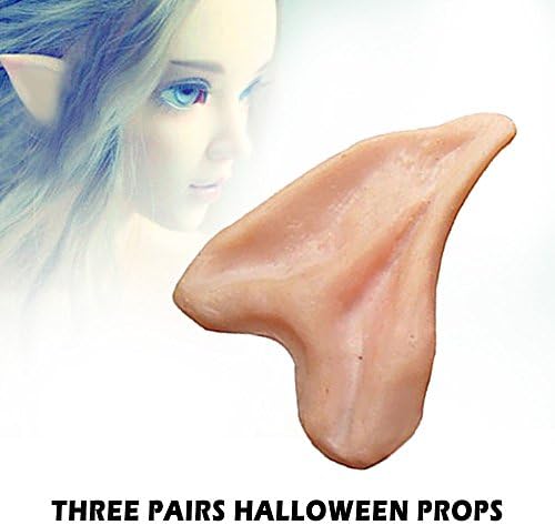Halloween Anime Elf Ears, IC ICLOVER 3 Pair Fairy Pixie Elf Ears Accessories, Cosplay Costume Soft Latex Pointed Prosthetic Tips Ear for Masquerade Party