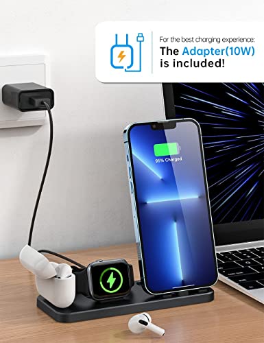 Flanmy Foldable and Portable 3 in 1 Charging Station for Apple Watch iPhone AirPods with 12W Adapter-Black