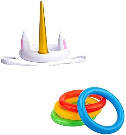 Party Game Inflatable Hat, Techrace Ring Toss Game Inflatable Unicorn Hat with Rings Christmas Holiday Xmas Party Game Supplies for Party, Christmas, Wedding, Birthday, Halloween, Holiday etc