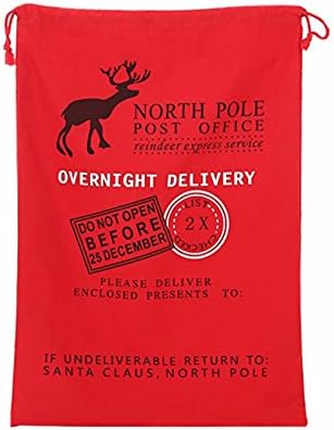 Santa Sacks Large Canvas Personalized Canvas Burlap Bag For Christmas Gifts Drawstring Santa Sack Christmas Gift Bag Delivery Extra Large Size 27.6"x19.7" Cotton 100%(Red Moose)
