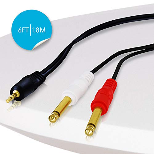3.5mm to 1/4" Y-Cable Connection - 3.5mm Male Stereo to Dual 1/4'' Mono Y Cable Audio Cord- 6 ft 12 Gauge Black Heavy Duty Professional Speaker Wire - Delivers Sound - Pyle Pro PCBL43FT6