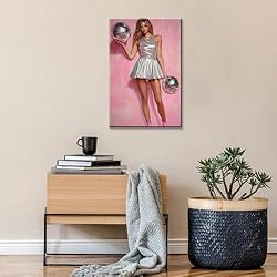 Vintage Funky Disco Ball Hot Girl Canvas Wall Art