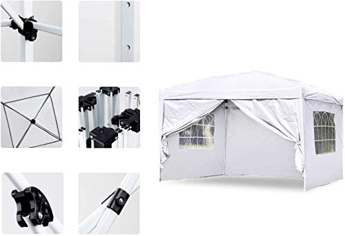charaHOME 10 x 10 ft Heavy Duty Ez Pop Up Gazebo Canopy Tent for Outdoor Waterproof Party Wedding Exhibition Pavilion BBQ Beach with 4 Removable Sidewalls (White)... - Thumbnail 4