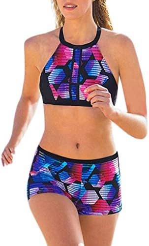 shitou Women Swimwear Beachwear Printed 2 Pieces Bikini Swimsuit Bathing Suit Blue
