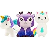 Grobro7 3 Pack of Unicorn Starry Deer Squishy Toy Slow Rising Cream Scented Simulation Cute Animal Squeeze Toys Charms Party Favor for Collection Gift, Decorative Props Large or Stress Relief