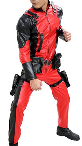 Halloween Men's Black and Red Leather Jumpsuit Outfit Suit Costume