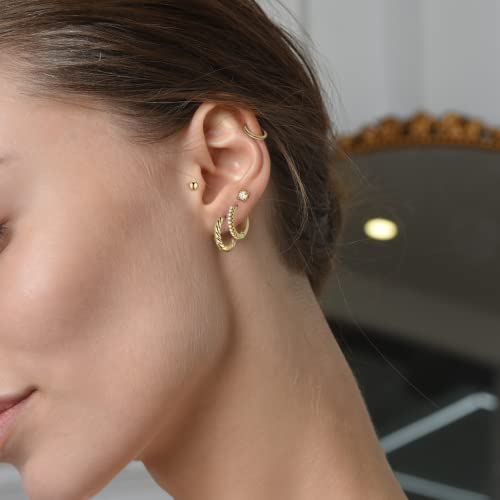 Huggie Hoop Earrings for Women 14k Gold Plated Cubic Zirconia Cuff
