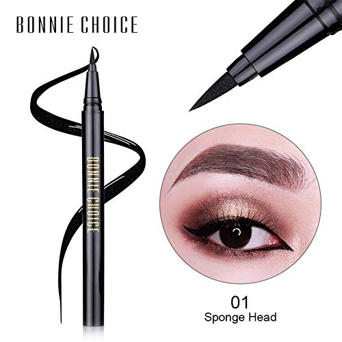 BONNIE CHOICE 2 Pack Waterproof Liquid Eyeliner Pen, Black Smudge-proof Fast Dry Eye Makeup Gel Eye Liner Ink Pen Long lasting, Sponge Head & Fibre Head