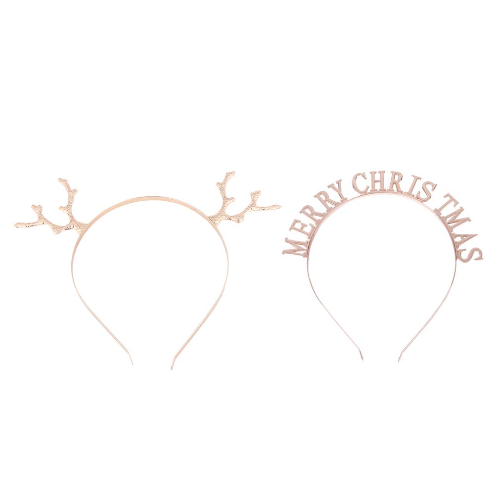 FRCOLOR 2pcs Reindeer Antler Headband,Crystal Paved Christmas Headband Delicate Metal Reindeer Headband Adult Gold Deer Horn Hair Band for Cosplay Costume (Golden)