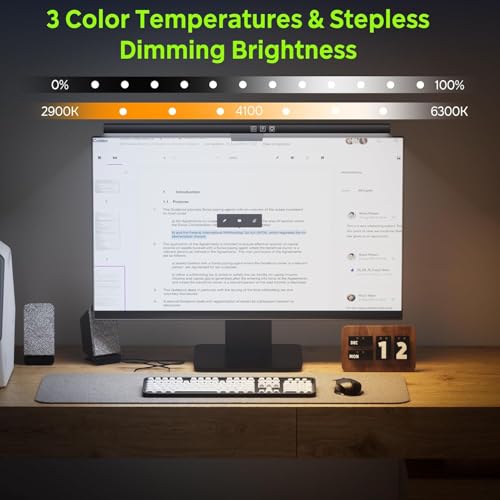 Quntis Monitor Light Bar, 50cm Computer Monitor Lamp 3 Color Temperature Brightness Stepless Adjustment Touch Control Screen Light with Timer Space Saving Eye Care e-Reading USB Lamp for Home Office