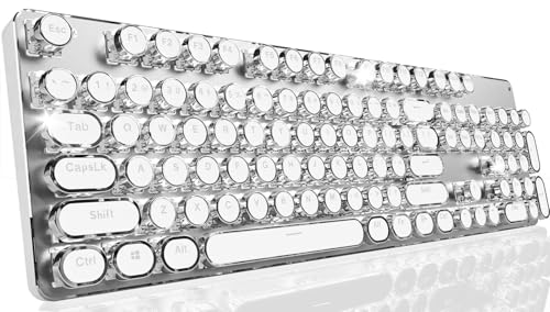 Photo 1 of EWEADN TK950 Typewriter Keyboard Wireless Mechanical Keyboards, 104 Keys Aesthetic Typewriter Keyboard with White Backlit, Anti-Ghosting, Blue Switch Bluetooth/2.4GHz/Wired Cute keyboards-White