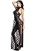 Amoretu Womens Floral Lace Lingerie Long Cheongsam Side Split Gown Black