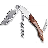 Luxury Rosewood Waiters Corkscrew and Wine Stopper - Multifunctional Bottle Opener, Corkscrew and Foil Cutter - Lifetime Guarantee