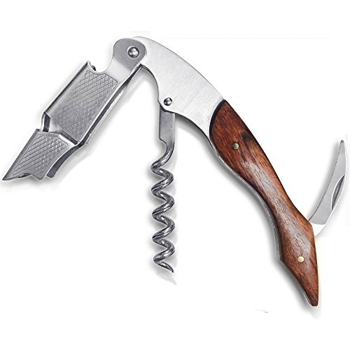 Luxury Rosewood Waiters Corkscrew and Wine Stopper - Multifunctional Bottle Opener, Corkscrew and Foil Cutter - Lifetime Guarantee
