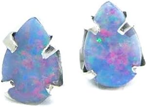 Genuine Australian Opal Stud Earrings Sterling Silver Claw Setting, Teardrop October Birthstone