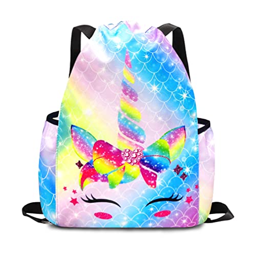 RLGPBON Drawstring Backpack for Kids Girls,Girls Gym Dance Bag