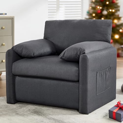 Ketaiyou Oversized Accent Chair 38" Wide Mid-Century Modern Armchair for Living Room,USB and Type-C Ports,Comfy Reading Chairs for Bedroom with Side Pockets,Single Sofa Chair(Darkgrey, Set of 1)