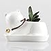 Modern White Small Animal Cub Cat Planter Succulent Plant Decoration Ceramic Porcelain Flower Pot Miniature Flowerpot with Tray Bell On The Neck 4.7 X 2.95 X 3.15 inches (NO Plants)