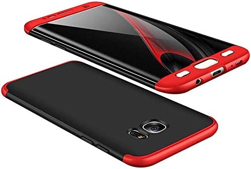cmdkd Galaxy S7 Edge Case, 360 Degree Protection 3 in 1 Slim PC Cover Shockproof Shell Full Body Coverage Hard Protective Case + Tempered Glass Screen Protector for Galaxy S7 Edge Red Black