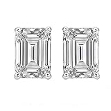14k Gold Butterfly Backings & Sterling Silver Basket Settings Emerald Cut Cubic Zirconia Stud Earrings 4.00ctw