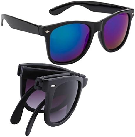 UV 400 Protected Polycarbonate Folding Unisex Sunglasses Combo (SGWayfrRefBlue-FoldBlkBox| 3| Black Blue)