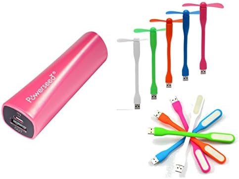 Plug & Go Bundle Emergency Power, Light and Cooling Kit with USB Portable Flexible Mini Fan, USB Flexible LED Light, Powerseed Rainbow Charger for iPhone 6, Android, Samsung Galaxy S7 and more (Pink)