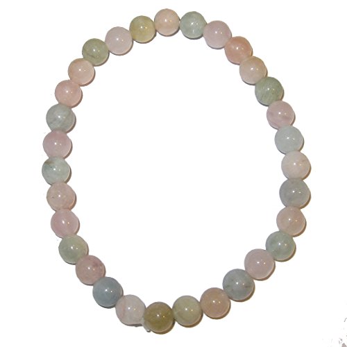 Aquamarine Bracelet Medley 06 Mm Stretch Blue Gemstones, Pink Morganite & Green Beryl Natural Healing Crystals (Gift Box) (6.75 Inches)
